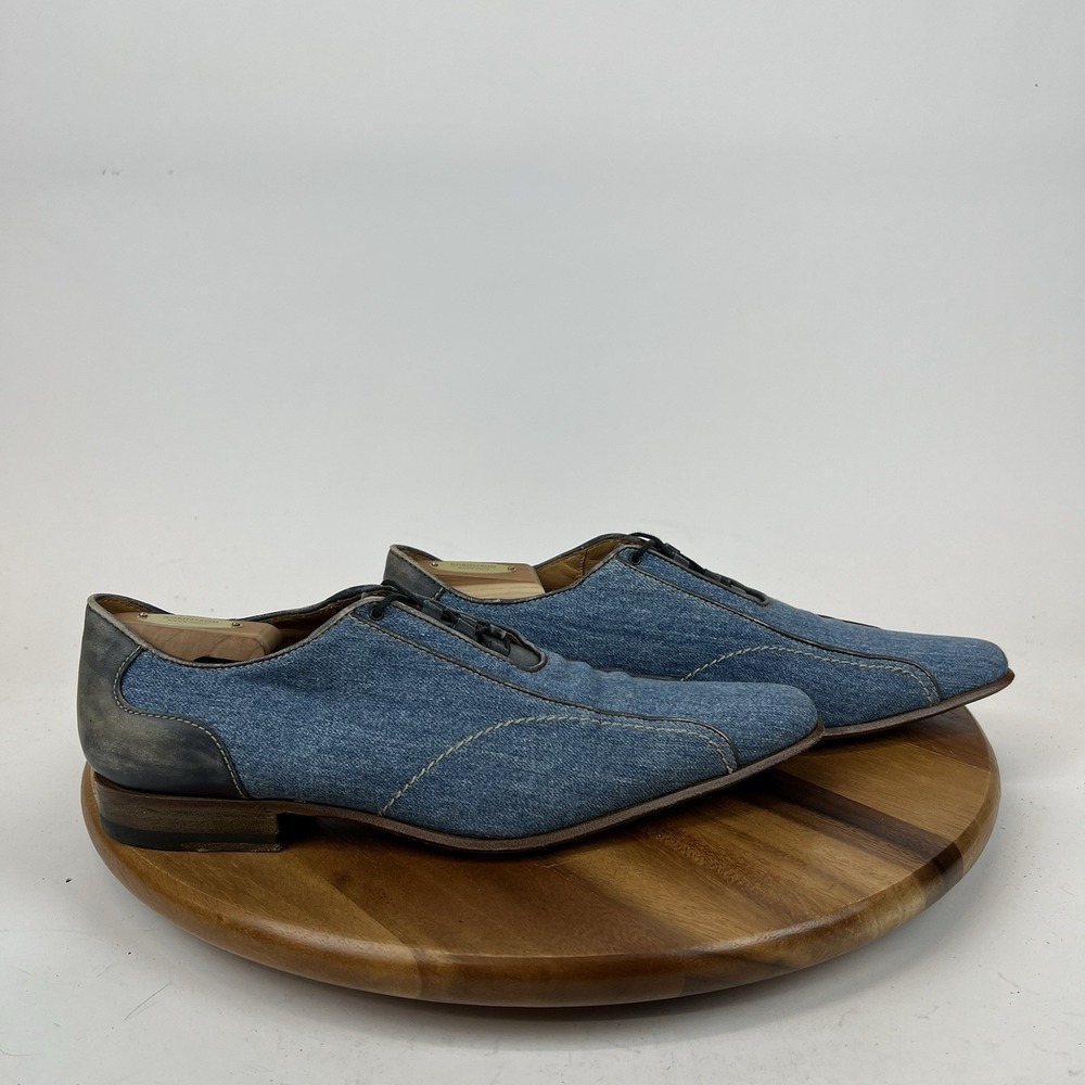 Mens Zilli Rare‎ Blue Jean Denim Vintage Almond Toe Dress Shoes Oxfords Size 8
